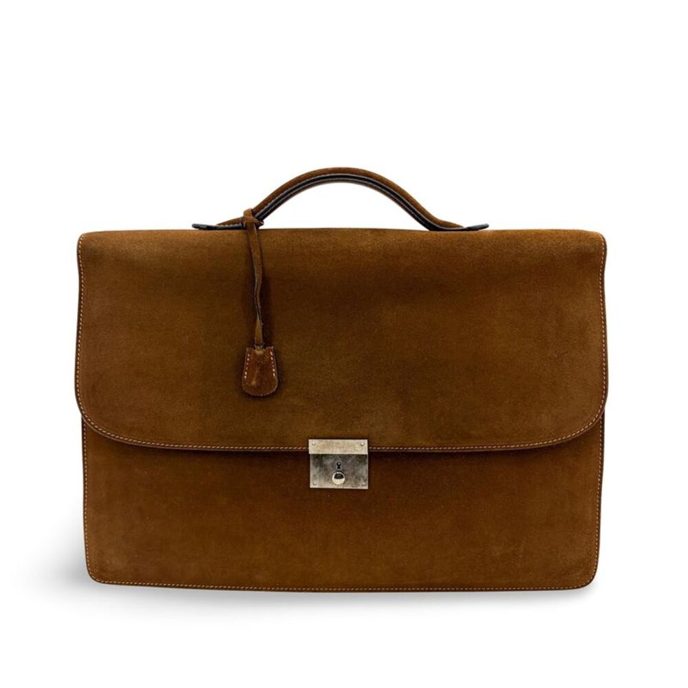 Valextra Suede Briefcase Brown